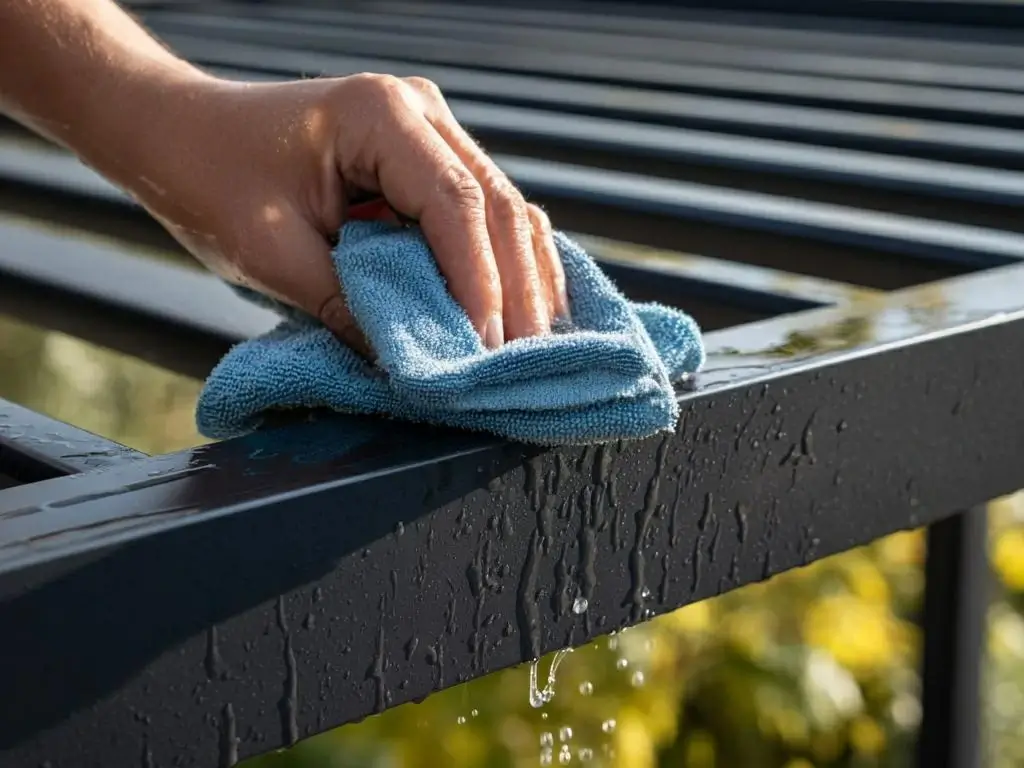 Routine maintenance of an aluminium louvered pergola to ensure long-term performance